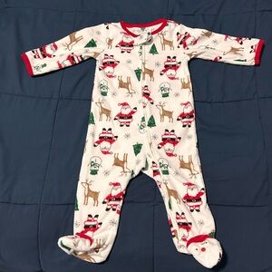 Festive Santa and Reindeer Kids One Piece Pajamas